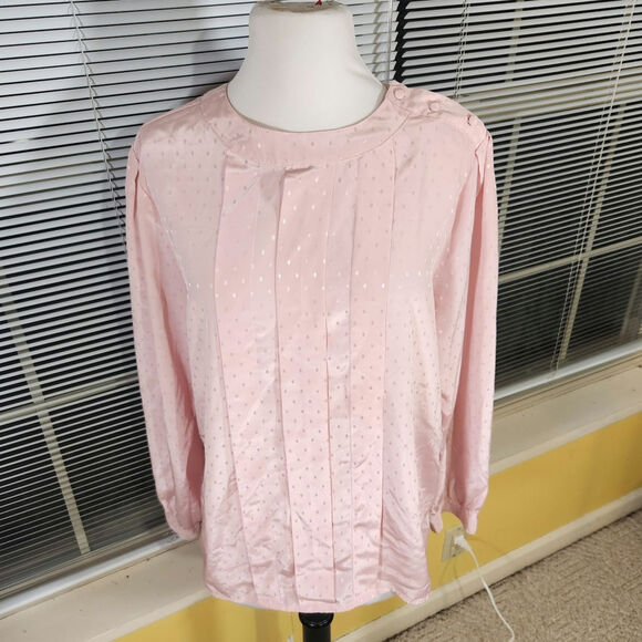 Objectives Size 14 $75 Vintage Pink Satin Polka Dot Ribbon Front Crew Blouse - Picture 1 of 11